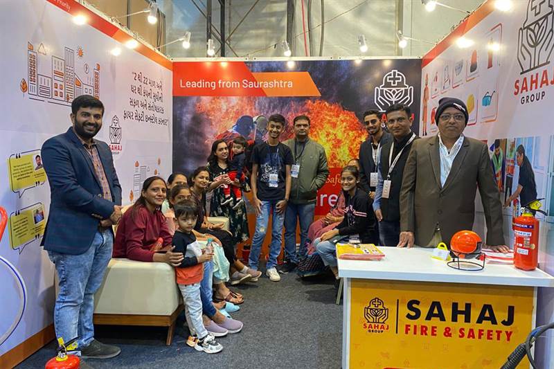 Sahaj Group fire and safety exhibition stall with visitors