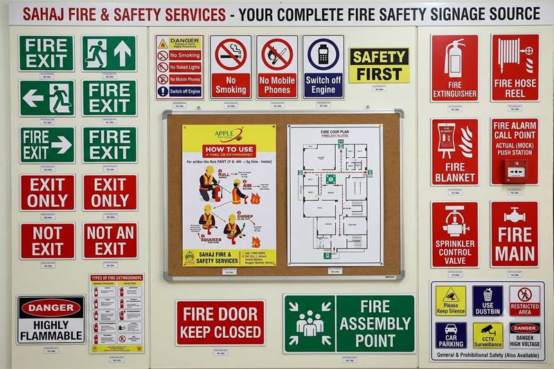 Fire safety signage boards - fire exit, assembly point, extinguisher signs by Sahaj
